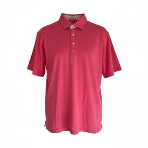 Peter Millar Cotton Short Sleeve Polo Shirt Men L Pink Salmon Check Collar